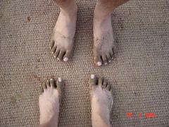 Sand caked toes