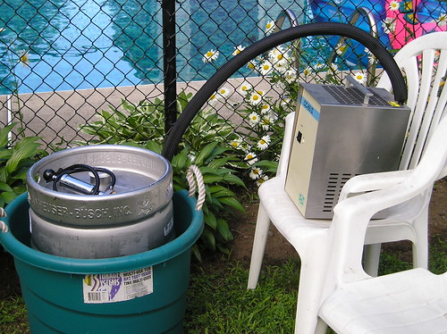 The keg being chilled by the chiller