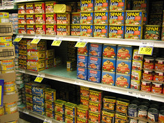 Spam section in a grocery store on Oahu