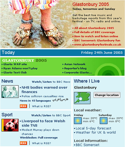 Glastonbury Weather on the BBC.co.uk homepage