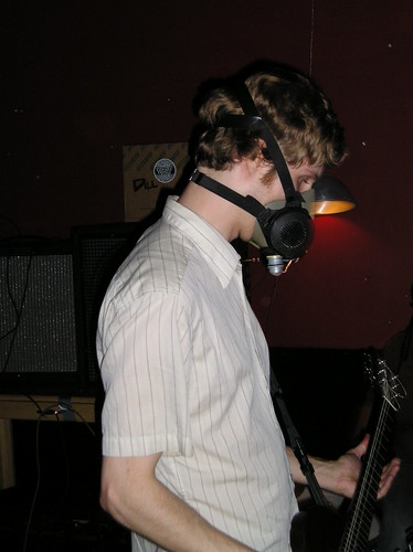 Cotton Ponies' vocalist/guitarist, with his gas-mask microphone