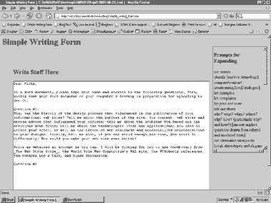 screenshot of simple writing form